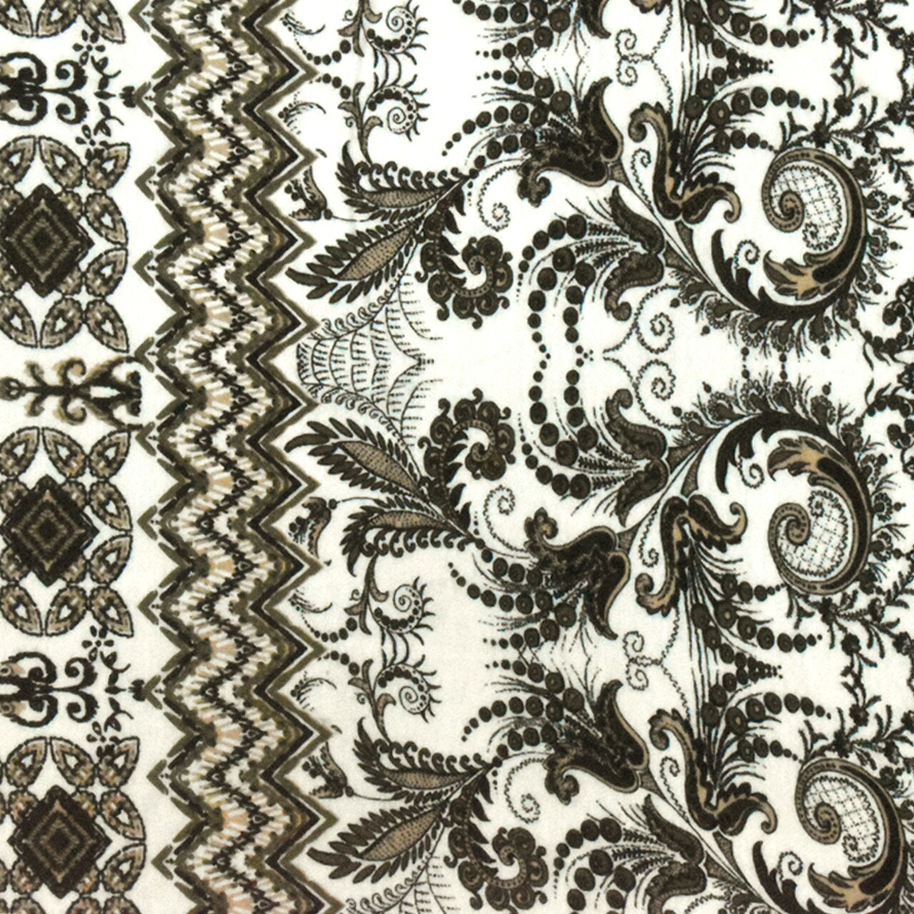 Ivory-Multi Baroque Chevron Printed Slub Rayon Stretch Jersey Knit Fabric By the Yard
